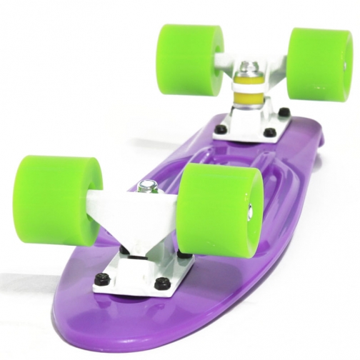 Скейт борд 4-колёсный Hubster Cruiser 22 фиолетовый с зелёными колесами 37658857