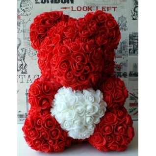 Мишка из роз с сердцем 40 см в коробке красный Медведь из роз с сердцем 40 см No name