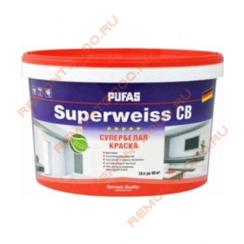 ПУФАС Супервайс краска в/д cупербелая (2,5л) / PUFAS Superweiss краска водоэмульсионная для стен и потолков в сухих и влажных помещениях (2,5л) Пуфас 2169620