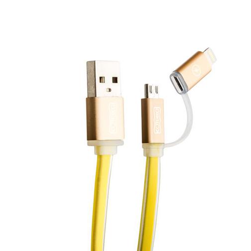 USB дата-кабель COTEetCI M1 (CS2025-YL) 2в1 lightning & microUSB cable Breathe Light плоский (1.0 м) золотистый 42531322