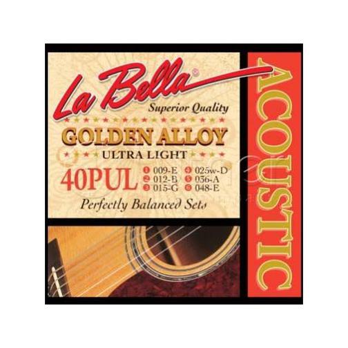 Струны для акустической гитары La Bella 40PUL Golden Alloy, бронза, Ultra Light, 9-48 42742293