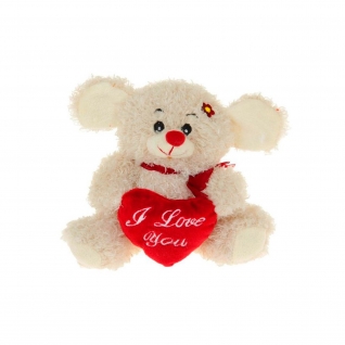 Мягкая игрушка "Мышка-кудряшка с сердцем", белая, 15.5 см