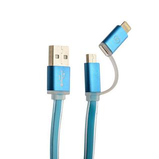 USB дата-кабель COTEetCI M15 (CS2122-BL) 2в1 lightning & microUSB cable плоский (1.0 м) голубой