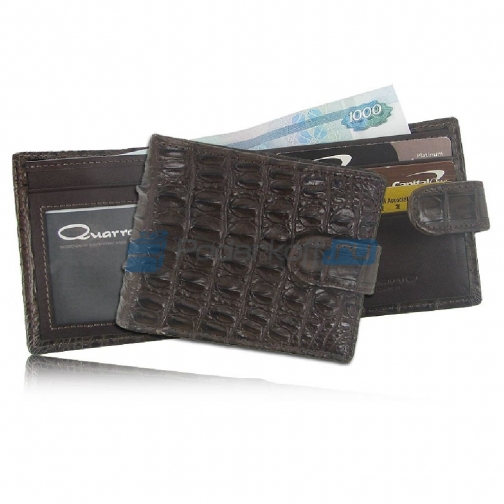 Мужской кошелек из кожи крокодила с хлястиком, шоколадный 5864765