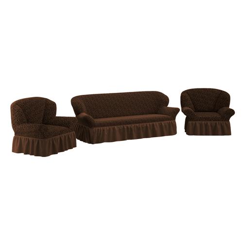 Комплект чехлов ПМ: Ми Текстиль Чехол на трехместный диван и два кресла жаккард с юбкой 42790539 2