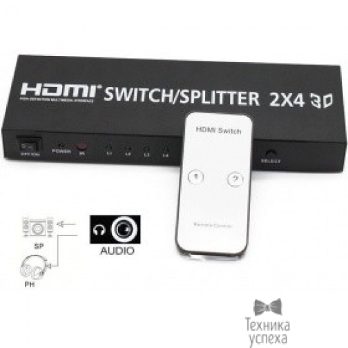 Orient ORIENT HDMI 4K Switch/Splitter HSP0204H, 2->4 + Audio, HDMI 1.4/3D,UHDTV 4K(3840x2160)/HDTV1080p/1080i/720p, HDCP1.2, аудио выходы: jack 3.5 mm/SPDIF, пульт ДУ, внешний БП 5В/2A, метал.корпус(30569) 9142253