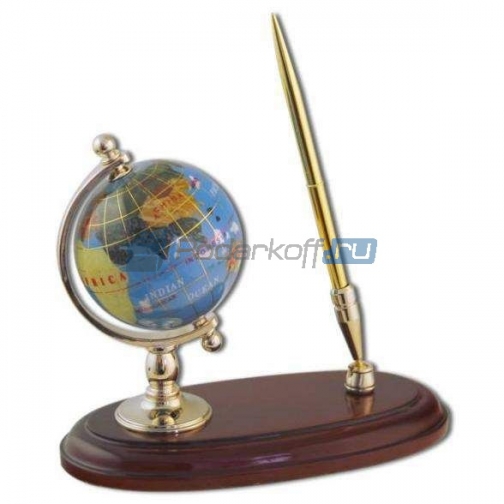 Глобус настольный каменный на деревянной подставке с ручкой 37835625
