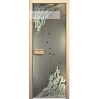 Дверь для бани или сауны стеклянная Арт-серия с фьюзингом 9-ый вал,липа