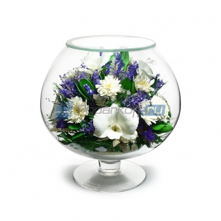 Цветы в стекле в вакууме "Виола белая", орхидеи