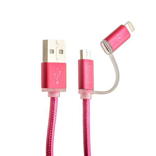 USB дата-кабель COTEetCI M9 NYLON series 2в1 Lightning+MicroUsb cable CS2112-MR (1.0 м) красный 42531318