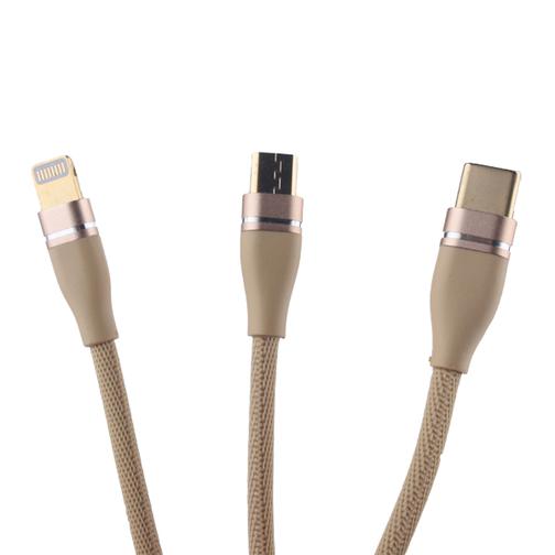 USB дата-кабель COTEetCI M48 (3в1) Lightning+MicroUSB+Type-C Cable QUICK CHARGE CS2162-GD (1.2м) Золотистый 42531466