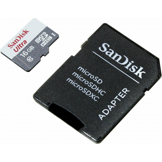 Карта памяти microSDHC [класс 10] 16 GB SanDisk Ultra+SD адаптер (48MB/s) (SDSQUNB-016G-GN3MA)