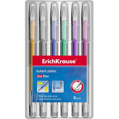 Ручка гелевая Metallic в наборе из 6 шт. (пауч, ассорти шесть цветов) ErichKrause 37924057
