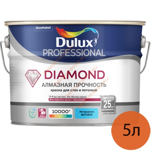 DULUX Diamond Matt краска износостойкая матовая (5л) / DULUX Diamond Алмазная прочность краска в/д для стен и потолков матовая (5л) 38086719