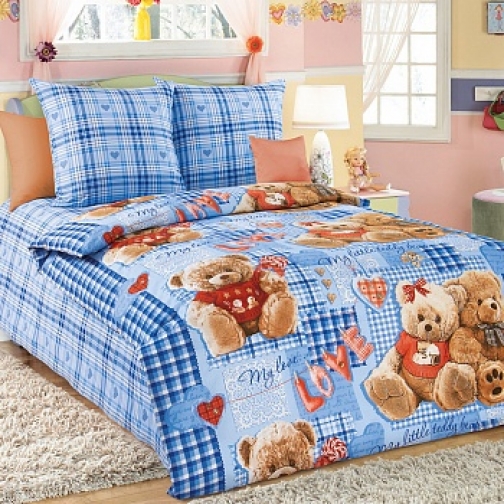 Комплект Детского постельного белья Плюшевые мишки 1,5 спальный, синий 37652515 2