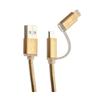 USB дата-кабель COTEetCI M9 NYLON series 2в1 Lightning+MicroUsb cable CS2112-GD (1.0 м) золотистый
