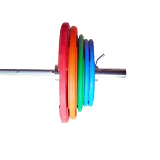 Alex Штанга олимпийская 150 кг, с обрезиненными цветными дисками с тройным хватом, гриф 2200 мм, диаметр 50 мм