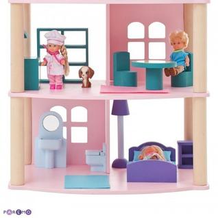 Трехэтажный домик для куклы "Роза Хутор" с 14 предметами мебели