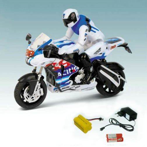 Мотоцикл с гонщиком р/у (на аккум.), сине-белый, 1:22 Shenzhen Toys 37720702