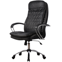 Кресло для руководителя из натуральной кожи LUX3 Черный + Хромированное пятилучие