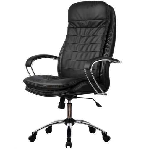 Кресло для руководителя из натуральной кожи LUX3 Черный + Хромированное пятилучие 8948960