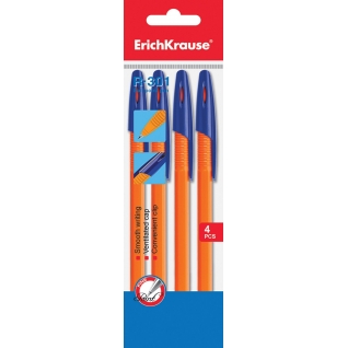 Ручка шариковая R-301 ORANGE в наборе из 4 штук, 0,7мм, СИНИЕ ErichKrause