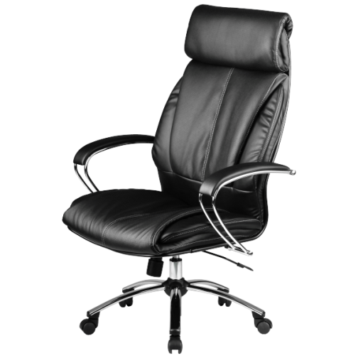 Кресло для руководителя из натуральной кожи LUX13 Черный + Хромированное пятилучие 8935145