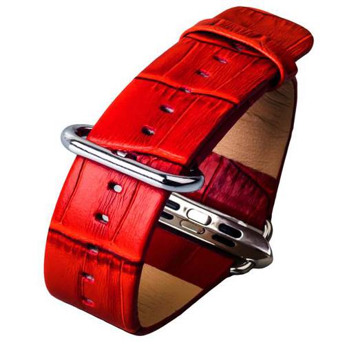 Ремешок кожаный iBacks Bamboo Knots Leather для Apple Watch 44мм/ 42мм (классическая пряжка) - (ip60178) Red - Красный 42302097