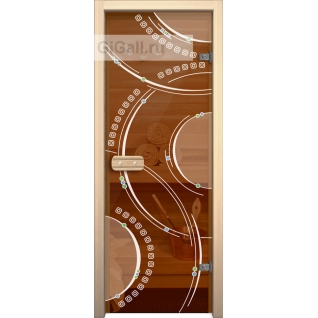 Дверь для бани или сауны стеклянная Арт-серия с рисунком Глассджет Кольца, липа