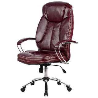 Кресло для руководителя из натуральной кожи LUX12 Бордовый + Хромированное пятилучие