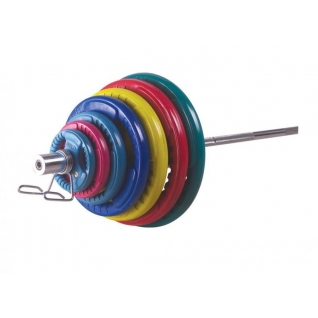 Alex Штанга олимпийская 100 кг, с обрезиненными цветными дисками с тройным хватом, гриф 2200 мм, диаметр 50 мм