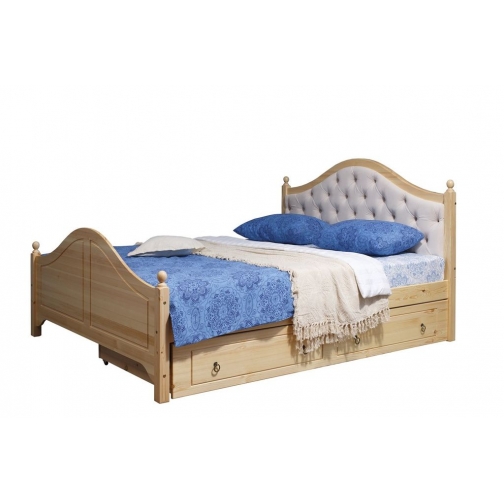 Кровать из массива сосны с мягким изголовьем с ящиками КАЯ 2 Натуральный 9104138