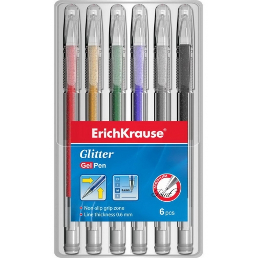 Ручка гелевая Glitter в наборе из 6 штук (пауч, ассорти шесть цветов) ErichKrause 37924058