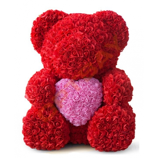 Мишка из роз с сердцем 40 см в коробке розовый Медведь из роз с сердцем 40 см No name 37697977 3