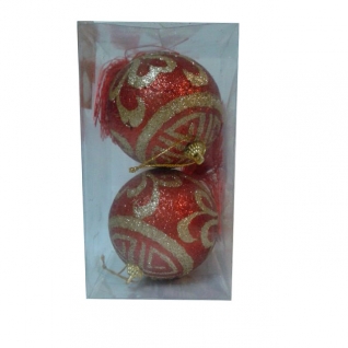 Набор из 2 новогодних шаров с кистью, красные с золотистым узором, 8 см Snowmen