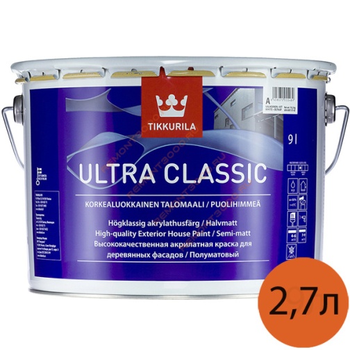 ТИККУРИЛА Ультра Классик краска для деревянных фасадов (2,7л) / TIKKURILA Ultra Classic акрилатная краска для деревянных фасадов (2,7л) Тиккурила 38094395