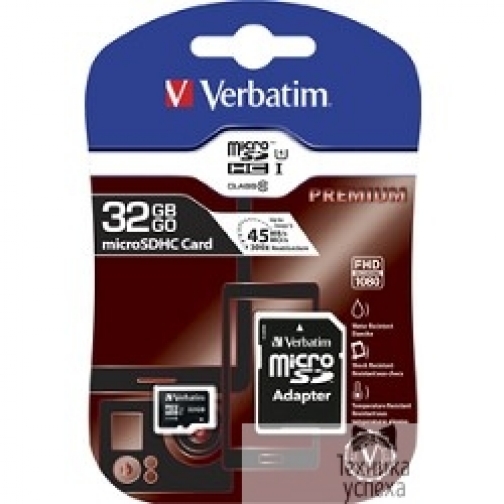 Verbatim Micro SecureDigital 32Gb Verbatim 44083 MicroSDHC Class 10 UHS-I, SD adapter 5799837
