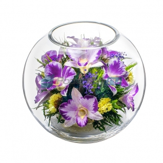 Цветы в стекле в вакууме "Белла сиреневая-2", орхидеи