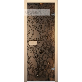 Дверь для бани или сауны стеклянная Арт-серия с фьюзингом Панцырь, липа