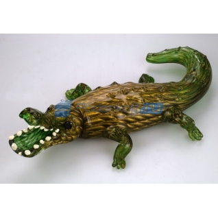 Фигурка из муранского стекла "Крокодил" (зеленый. золотой)