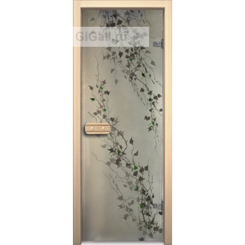 Дверь для бани или сауны стеклянная Арт-серия с фьюзингом Березка, липа 5900571