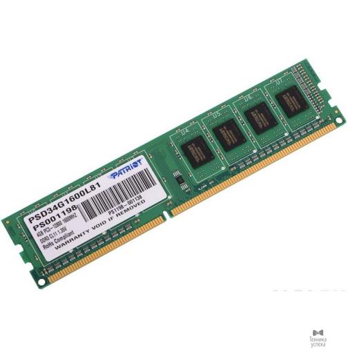 Patriot Память DDR3L 4Gb 1600MHz Patriot PSD34G1600L81 RTL PC3-12800 CL11 DIMM 240-pin 1.35В single rank 42518657