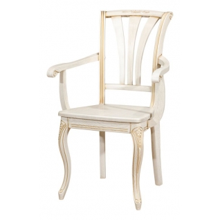 Кресло из массива дуба с жестким сиденьем Марсель-2 беленый дуб с бронзовой патиной + декоративная резьба