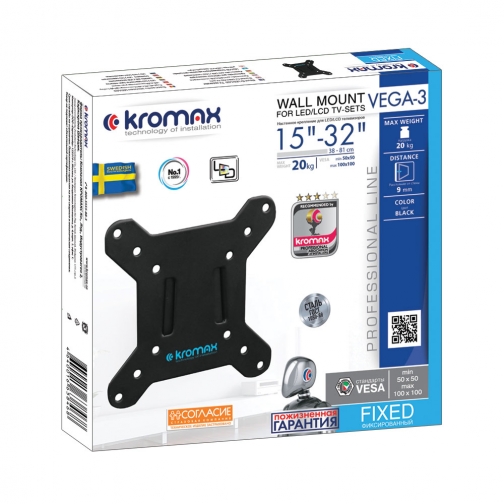 KROMAX Настенный кронштейн для LED/LCD телевизоров VEGA-3 NEW BLACK 37999415