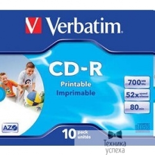 Verbatim Verbatim Диски CD-R Printable Surface, 700Mb 80 min 52-x (Jewel Case, 10шт.) 43325