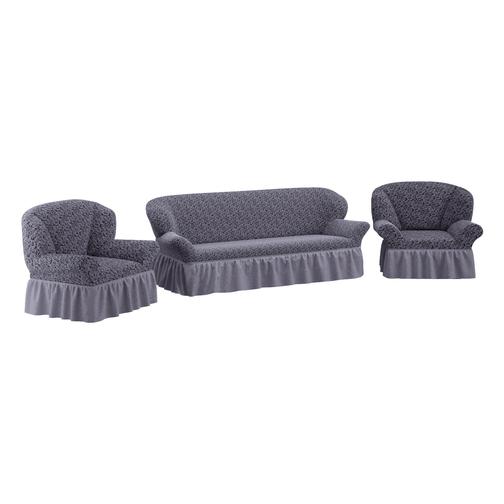 Комплект чехлов ПМ: Ми Текстиль Чехол на трехместный диван и два кресла жаккард с юбкой 42790539 3