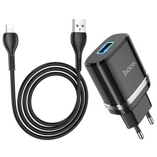 Адаптер питания Hoco N1 Ardent single port charger с кабелем Lightning (USB: 5V max 2.4A) Черный