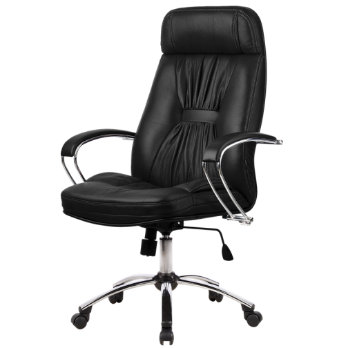 Кресло для руководителя из натуральной кожи LUX007 Черный + Хромированное пятилучие 8935155