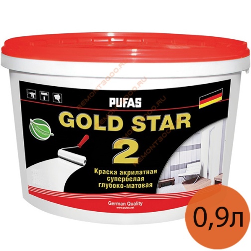 ПУФАС Голд Стар 2 краска для потолков (0,9л) / PUFAS Gold Star 2 краска для потолков глубокоматовая (0,9л) Пуфас 38086748