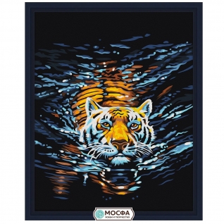 Картина по номерам "Плывущий тигр" на ч/б холсте, 40 х 50 см Мосфа